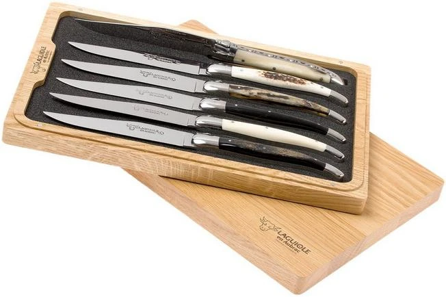 Laguiole En Aubrac Steak Knife Set 6-piece Mixed Horn, 62C99CKI 1 Laguiole En Aubrac Steak Knife Set 6-piece Mixed Horn, 62C99CKI