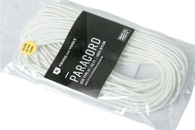 Knivesandtools 550 Paracord Type III, Colour: White W/ Glow In The Dark, 50 Ft (15.24 M) 4 Knivesandtools 550 Paracord Type III, Colour: White W/ Glow In The Dark, 50 Ft (15.24 M) - Image 4